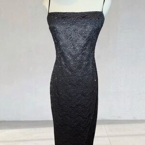 Vintage Y2K grey Beaded Lace Maxi Dress | Laundry Slip Prom Evening Gown